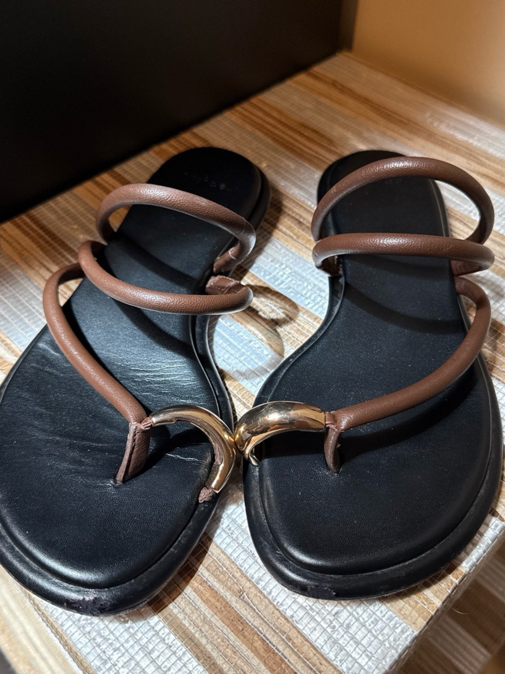 Vince Brown Strappy Sandal with Gold Accent
